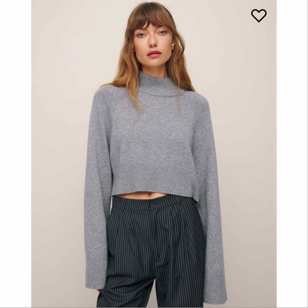 Reformation Light Gray Cropped Mock Neck Sweater